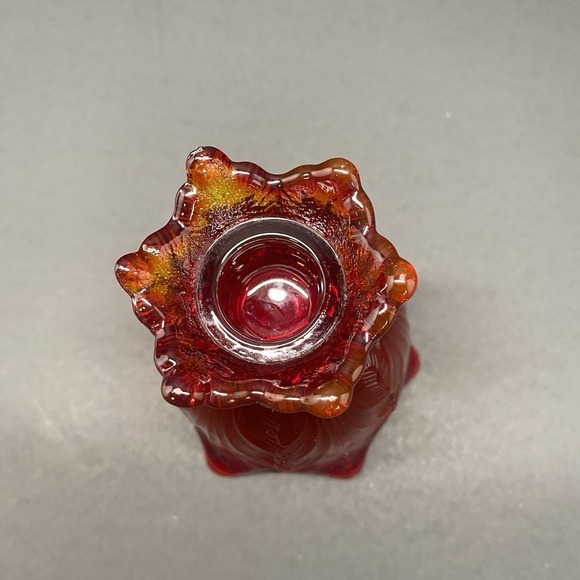 Vtg Fenton  Red Amberina Glass Votive Double Candle Holder Tulip Fenton - Picture 4 of 5